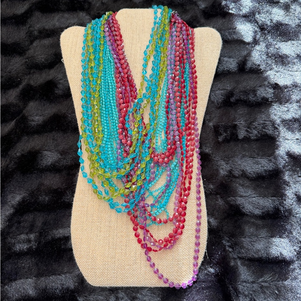 3 Vintage Multi Strand & Multicolor Beaded Necklace Set